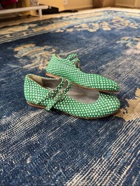 Bonpoint Green Geometric Double-Strap Flats